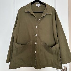 Mien Studios ‘Painters’ Shirt Jacket, Oversized Fit, Dark Moss Green, size XL